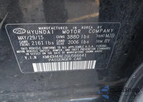 2016 Hyundai Elantra Value Edition из США, поврежденный, VIN KMHDH4AE2GU566641